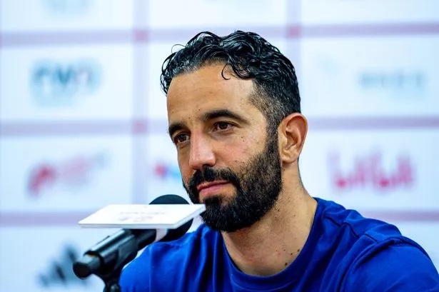 Manchester United head coach Ruben Amorim speaks to the media