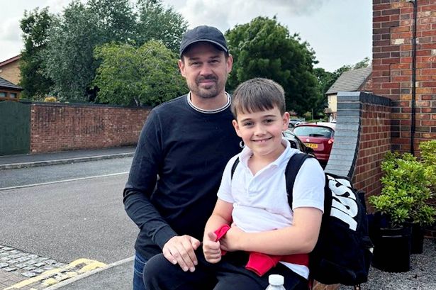 Lee Budd and son Jonnie Budd, 8, at Blackhorse Primary School