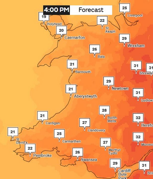 It is set to be 32C in Monmouth at 4pm on Monday, July 30