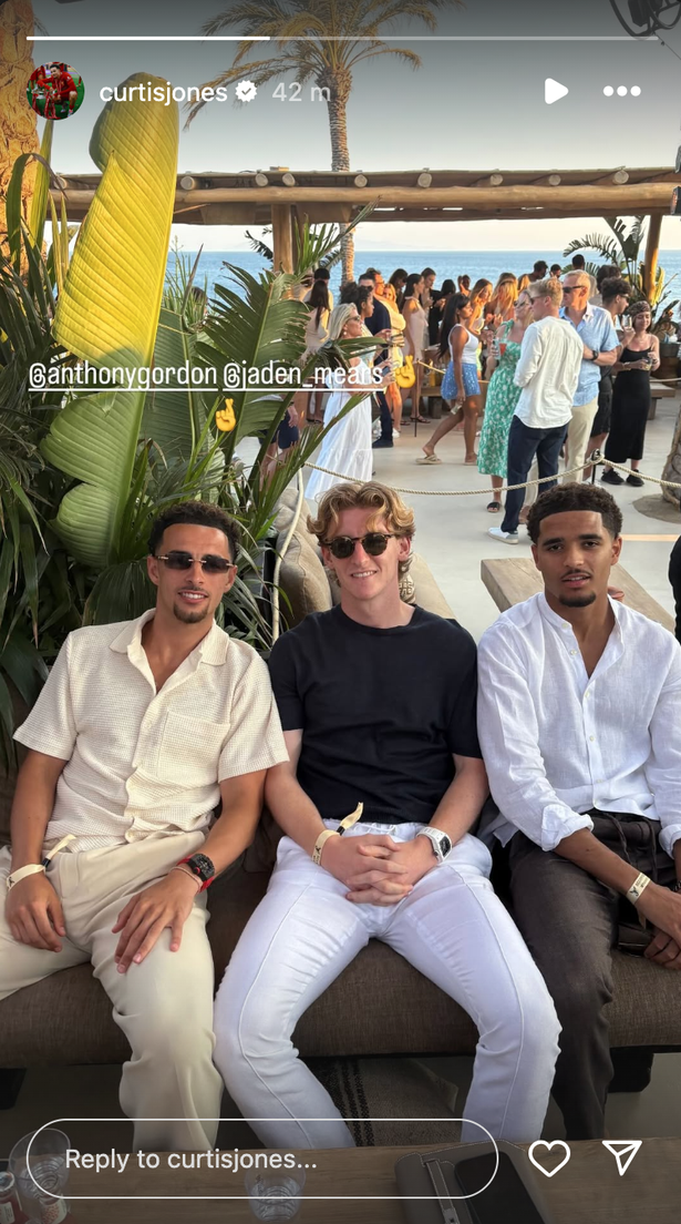 Curtis Jones is on holiday with Newcastle United and England star Anthony Gordon
