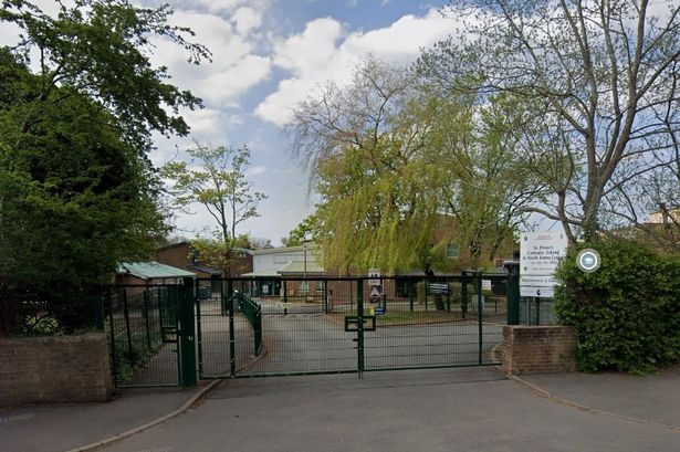 Google Maps street view of St Peter's Catholic School in Whitefields Road, Solihull