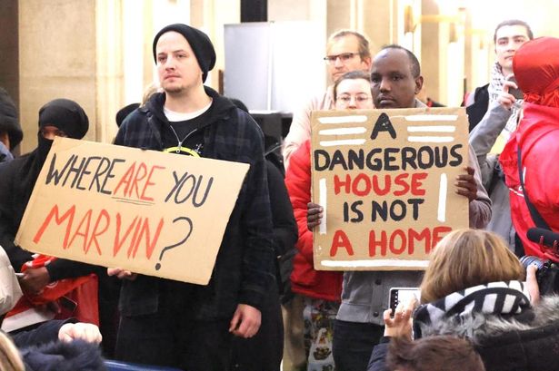 Barton House residents demonstrate at City Hall