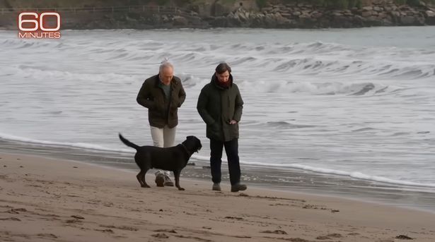 Cillian Murphy, his dog Scout and Scott Pelley