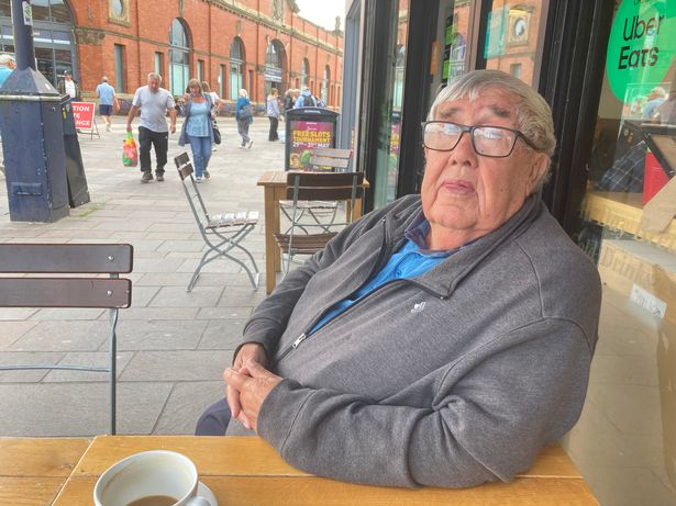 Terry Perkins, 82, sat having a coffee in Ashton town centre 