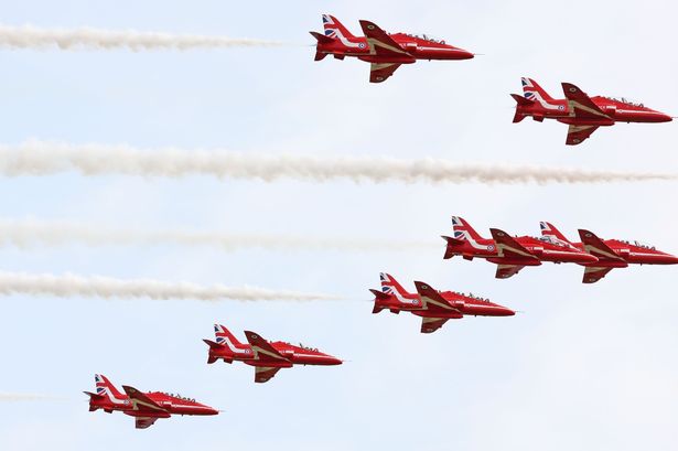 Red Arrows above Liverpool on June 7, 2025