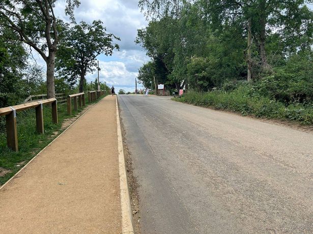 The purpose-built pavement helping people cross from the car park to the farm shop