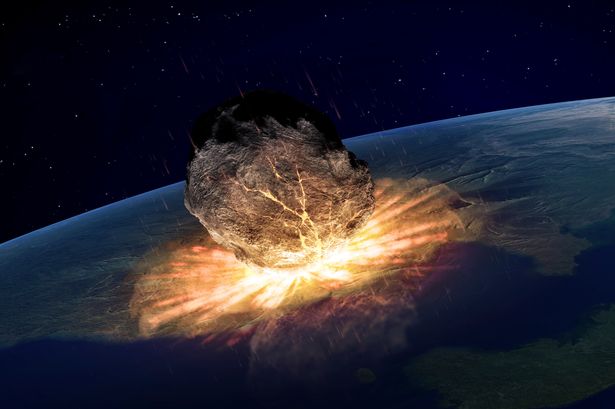 Artwork of an asteroid hitting earth