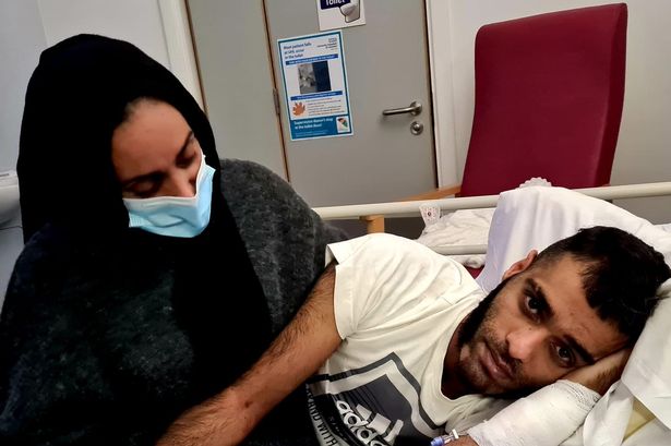 Jamil Hussain with his mum in hospital