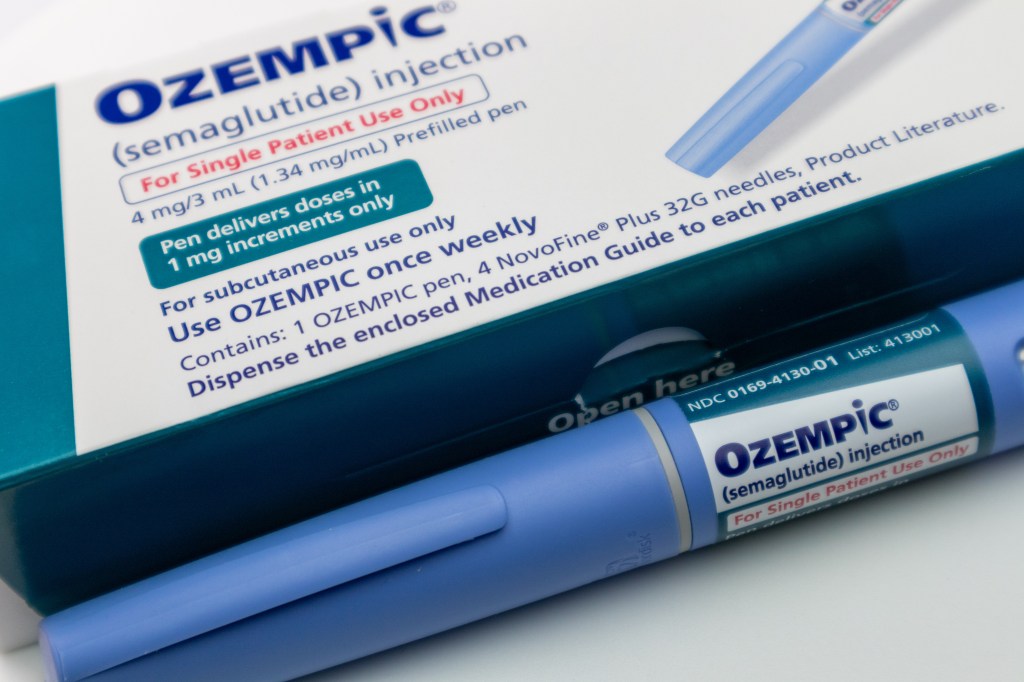Close-up of an Ozempic pen and box.