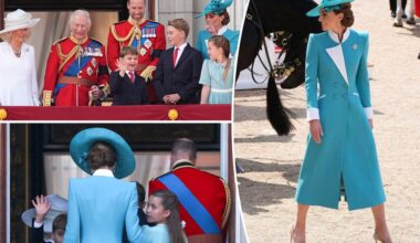Princess Kate stuns in sky blue as she appears at Trooping the Colour with William, Charles and kids