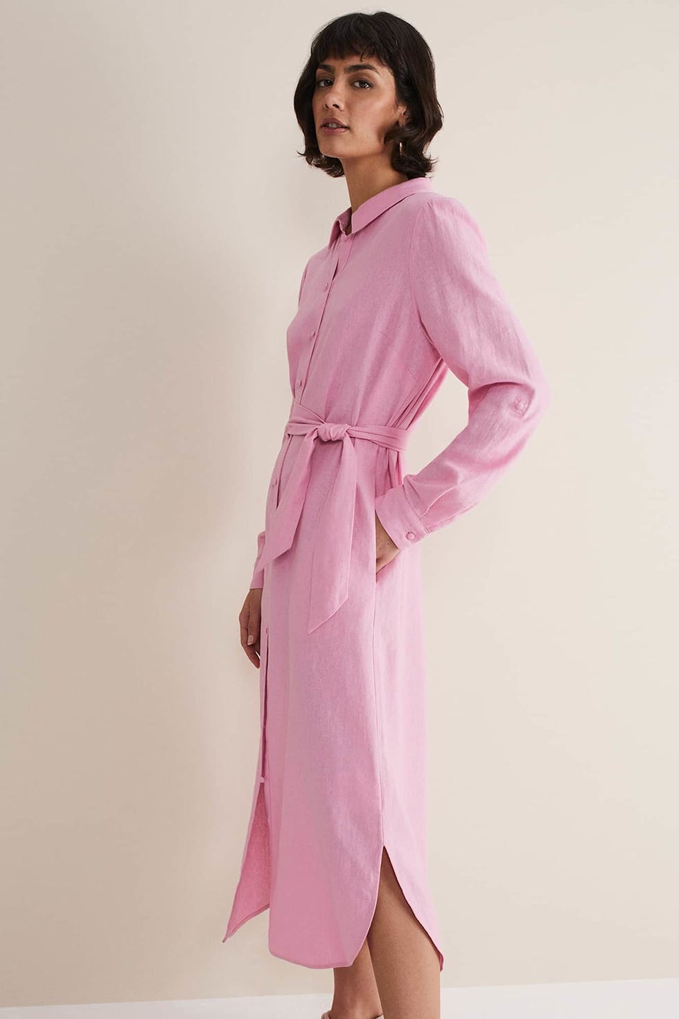Rosalina Pink Linen Shirt Dress