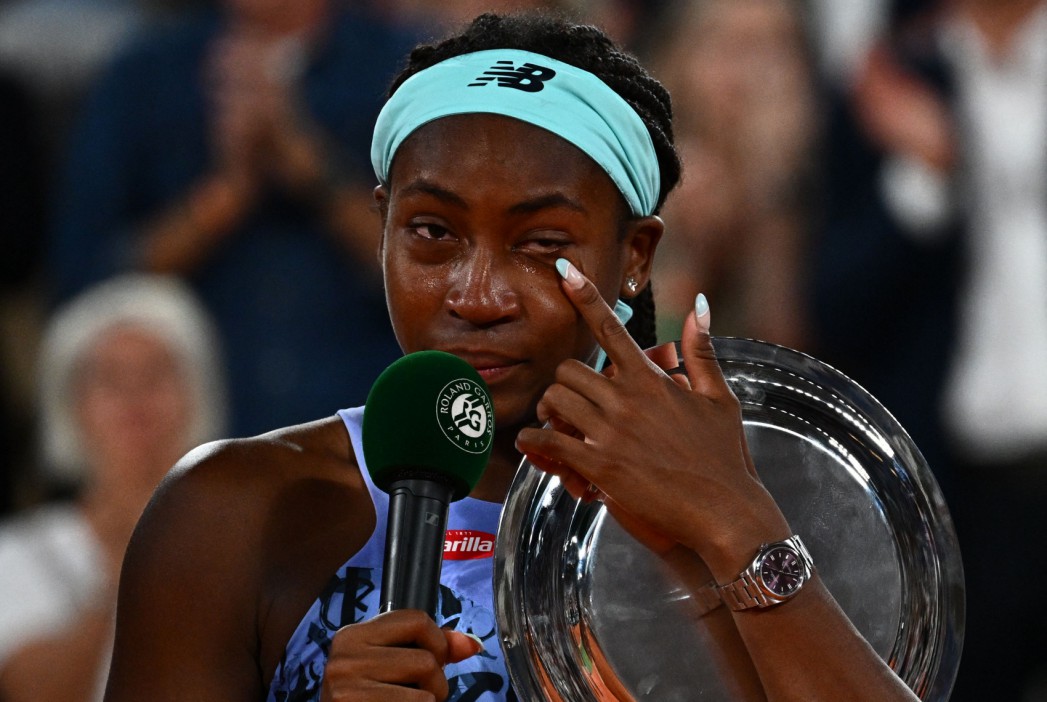 'Try to get through this' - Coco Gauff got so emotional at painful French Open loss she broke down in tears on stage