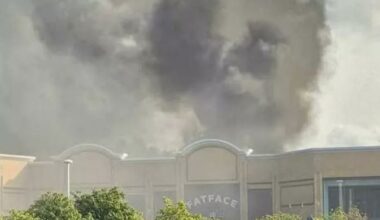 Huge fire rips through Britain's second largest retail park as smoke billows through the sky and can be seen for miles