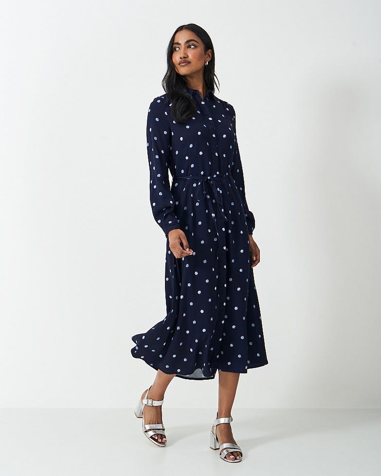 Olivia Dot Print Shirt Dress in Navy