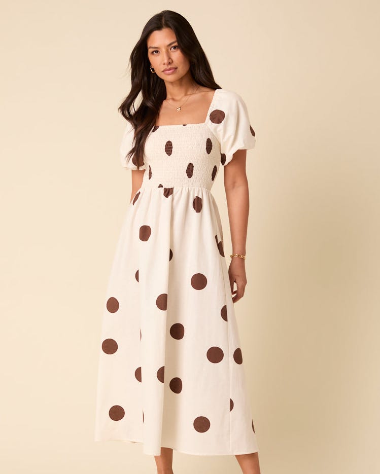 White Polka Dot Linen-blend Tasmin Midi Dress, £89