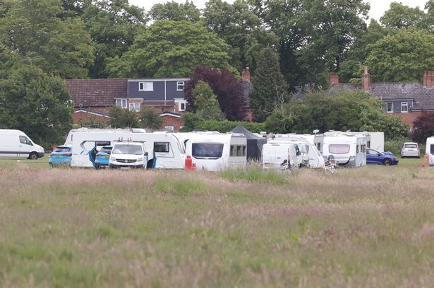 Traveller caravans on Billesley Common today (June 6)