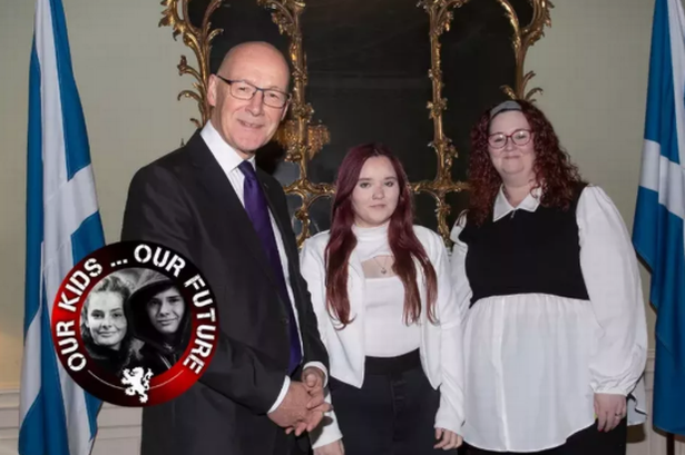 Swinney with youth violence campaigners Vicky and Angela Donald before an earlier summit on youth violence was held this year
