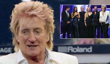 Sir Rod Stewart, 80, joined by children in rare public appearance after cancelling string of gigs due to illness