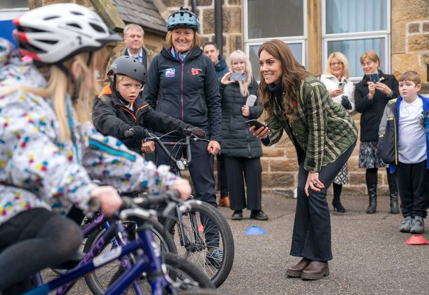 The Princess of Wales, known as the Duchess of Rothesay when in Scotland, meets pupils from Burghead Primary School taking part in Outfit Moray, an award-winning charity delivering life-changing outdoor learning and adventure activity programmes to young people in Moray, Scotland. Picture date: Thursday November 2, 2023. PA Photo. See PA story ROYAL William. Photo credit should read: Jane Barlow/PA Wire