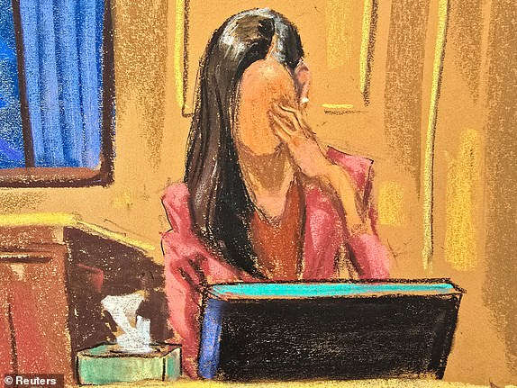 "Jane" continues her testimony during Sean "Diddy" Combs' sex trafficking trial in New York City, New York, U.S., June 6, 2025 in this courtroom sketch. REUTERS/Jane Rosenberg