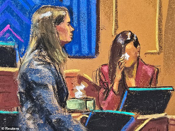 Maurene Comey questions "Jane" during Sean "Diddy" Combs' sex trafficking trial in New York City, New York, U.S., June 6, 2025 in this courtroom sketch. REUTERS/Jane Rosenberg