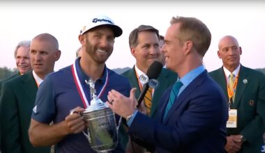 Crowd booed broadcaster’s question in Dustin Johnson’s US Open trophy interview after rules controversy