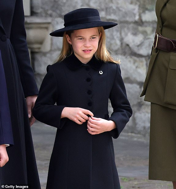 Princess Charlotte of Wales sees Westminster Abbery outside the window of the Royal Car as she arrives at The State Funeral Of Queen Elizabeth II at Westminster Abbey on September 19, 2022 in London, England. Elizabeth Alexandra Mary Windsor was born in Bruton Street, Mayfair, London on 21 April 1926. She married Prince Philip in 1947 and ascended the throne of the United Kingdom and Commonwealth on 6 February 1952 after the death of her Father, King George VI. Queen Elizabeth II died at Balmoral Castle in Scotland on September 8, 2022, and is succeeded by her eldest son, King Charles III. (Photo by Chris Jackson/Getty Images)