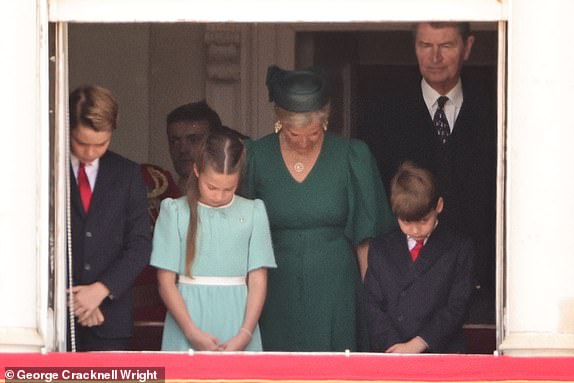 Â©George Cracknell Wright 14/06/2025London, United KingdomTrooping The Colour 2025Prince Louis, Prince George, Princess Charlotte and the Duchess of Edinburgh watch the Trooping of the colour 2025 the King's Birthday parade from a balcony on Horse Guards Parade in Central London. Over 1,400 parading soldiers, 200 horses and 400 musicians come together in a great of military precision, horsemanship and fanfare to mark The King's official birthday.Photo Credit: George Cracknell Wright
