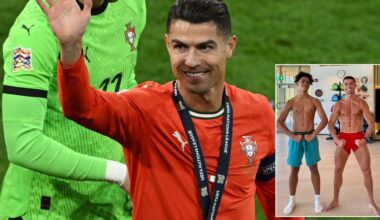 Cristiano Ronaldo's black toenail explained as football icon poses shirtless for snap with son
