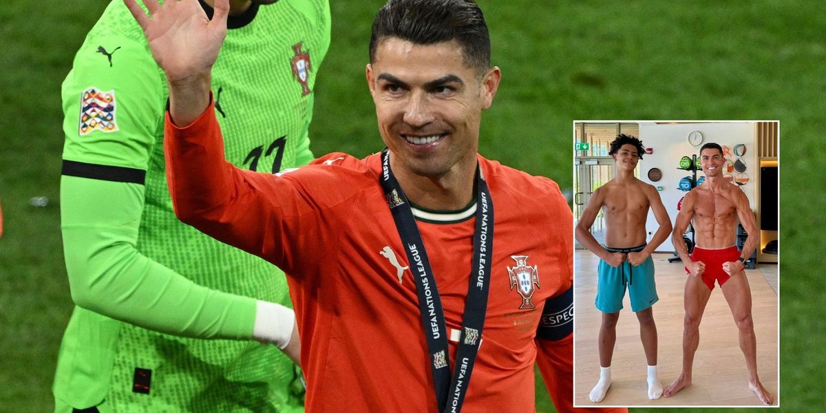 Cristiano Ronaldo's black toenail explained as football icon poses shirtless for snap with son