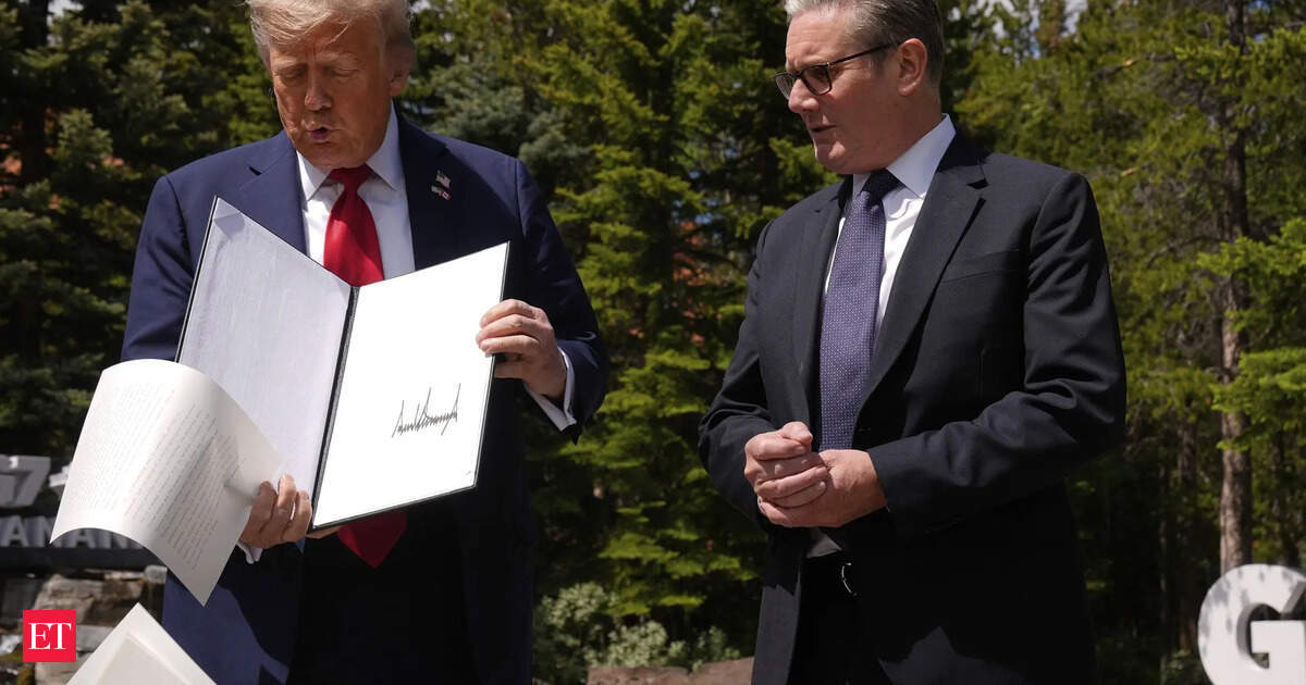Trump UK trade deal: Video: Trump drops papers of US-UK trade deal at sidelines of G7 Summit, then makes a big blunder