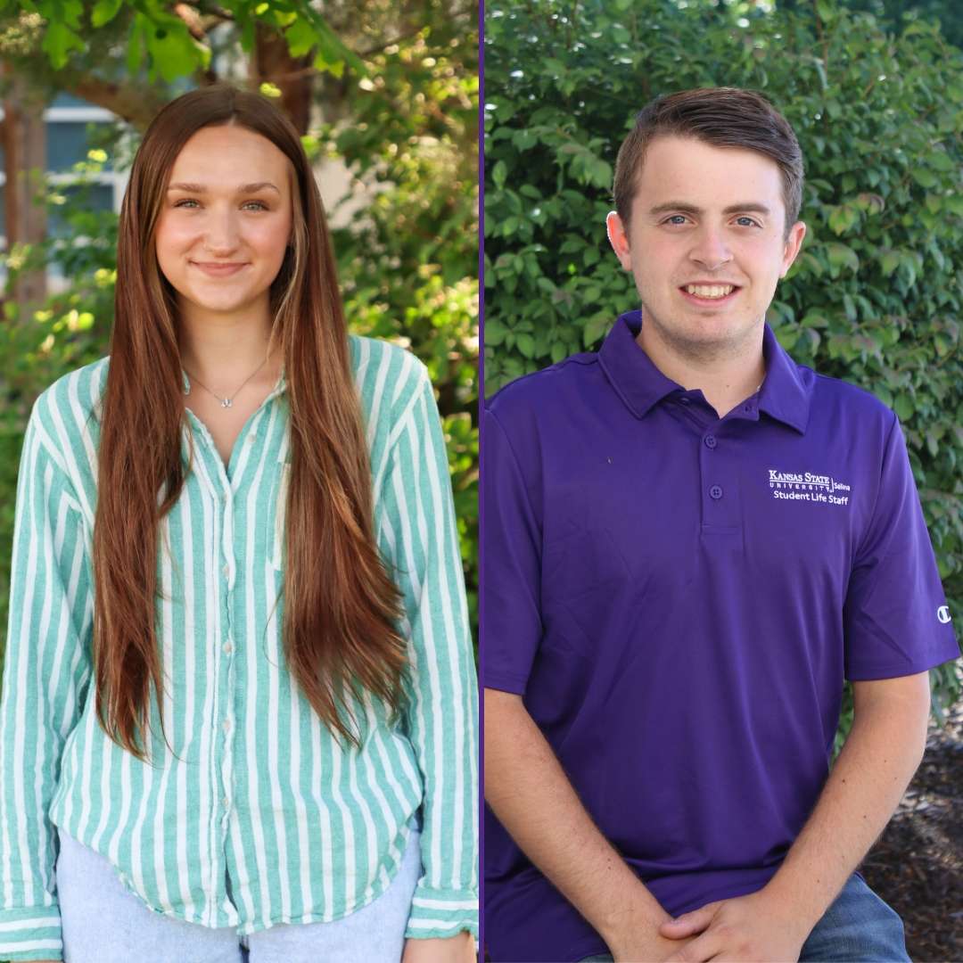 Savannah Phillips (left) and Nathan Weiss (right), K-State students recognized for their contributions to the Salina campus; photo courtesy of  K-State News and Communications Services Division of Communications and Marketing