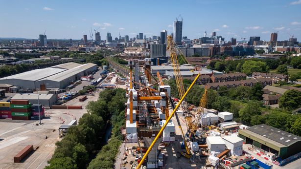 In this aerial view the HS2 Curzon No.2 Viaduct takes shape as construction continues on June 18, 2025 in Birmingham, England. The Transport Secretary, Heidi Alexander, announces a two-year delay to the HS2 project, accusing the previous government of a "litany of failures".  