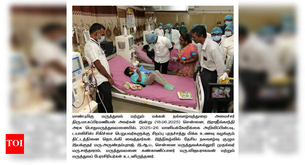 Health dept launches protein-rich diet scheme for dialysis patients | Chennai News