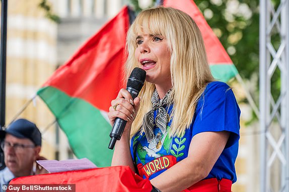Mandatory Credit: Photo by Guy Bell/Shutterstock (15367886f) Paloma Faith speaks to the crowd outside Downing Street - The latest National March for Palestine in London, stating in Russell Square and ending Whitehall. The protest takes place as Israel continues its assault on Gaza under cover of its new assault on Iran. Paloma Faith at a National Demo for Palestine, London., Westminster, UK - 21 Jun 2025