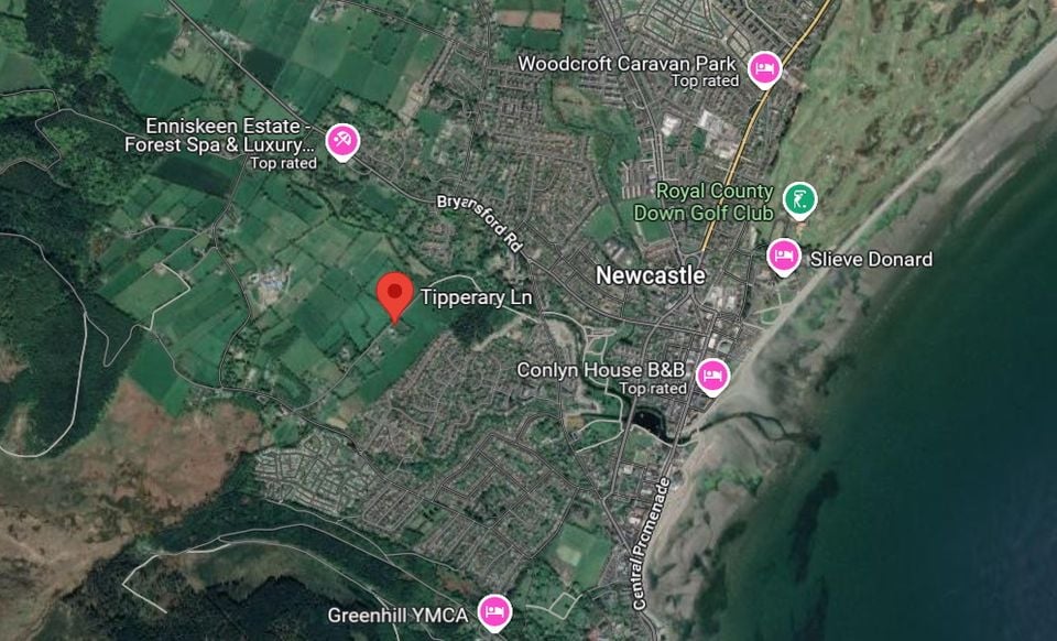 Map showing location of Tipperary Lane in Newcastle, Co Down (Google Maps)