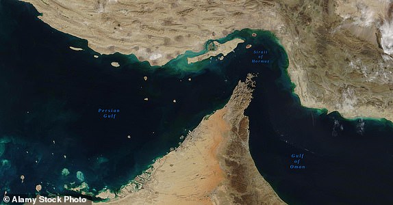 W4AMEN Strait of Hormuz, a strait between the Persian Gulf and the Gulf of Oman, seen from space - Elements of this image furnished by NASA