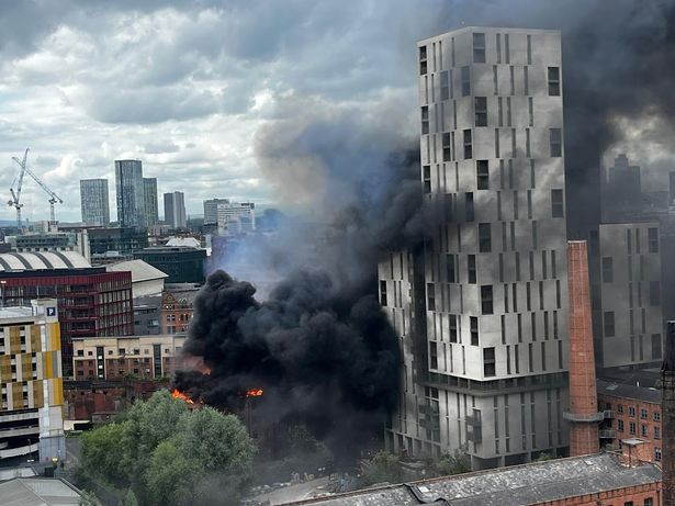 The black smoke could be seen for miles on Monday evening