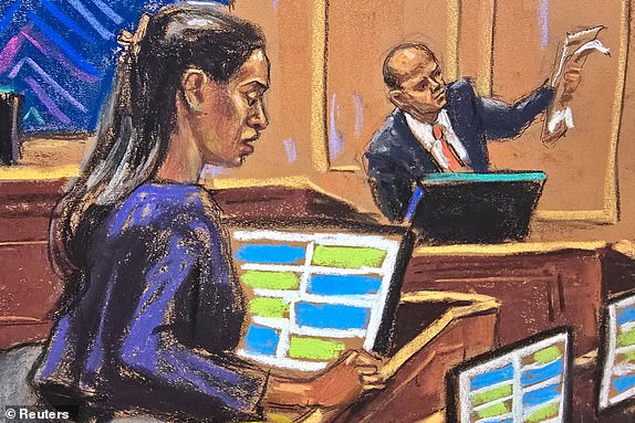 Defense lawyer Teny Geragos questions Joseph Cerciello, a special agent for Homeland Security Investigations, during Sean "Diddy" Combs' sex trafficking trial in New York City, New York, U.S., June 24, 2025 in this courtroom sketch. REUTERS/Jane Rosenberg
