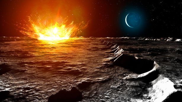 Artwork of a small meteoroid impacting the surface of the Moon