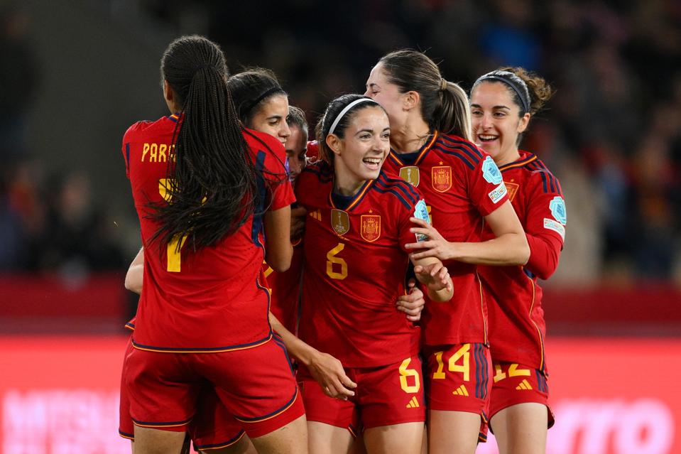Spanish players celebrating.