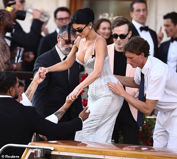Kylie Jenner leaves Gritti Palace, on the second day of the wedding festivities of Amazon founder Jeff Bezos and journalist Lauren Sanchez, in Venice, Italy, June 27, 2025. REUTERS/Yara Nardi