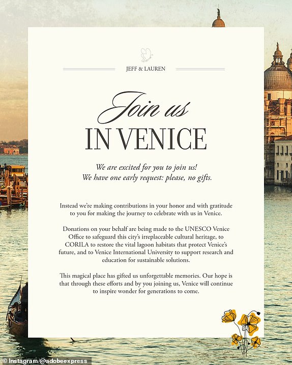Lauren Sanchez and Jeff Bezos wedding invitation
