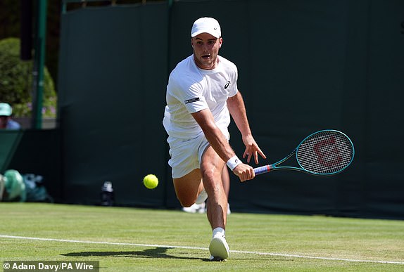 Arthur Fery during his match against Alexei Popyrin on day one of the 2025 Wimbledon Championships at the All England Lawn Tennis and Croquet Club, London. Picture date: Monday June 30, 2025. PA Photo. Photo credit should read: Adam Davy/PA Wire.RESTRICTIONS: Editorial use only. No commercial use without prior written consent of the AELTC. Still image use only - no moving images to emulate broadcast. No superimposing or removal of sponsor/ad logos.
