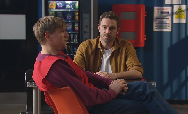 John and Robert face off in the prison visiting room in Emmerdale