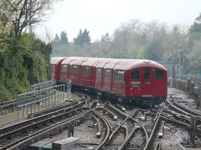 The art deco train on the tracks