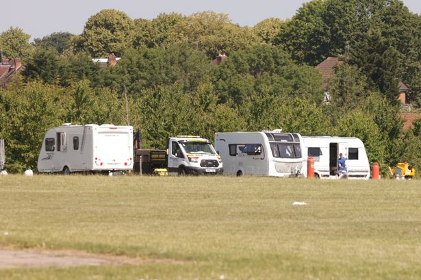 Travellers move onto the recreation ground in Moat Lane in Yardley