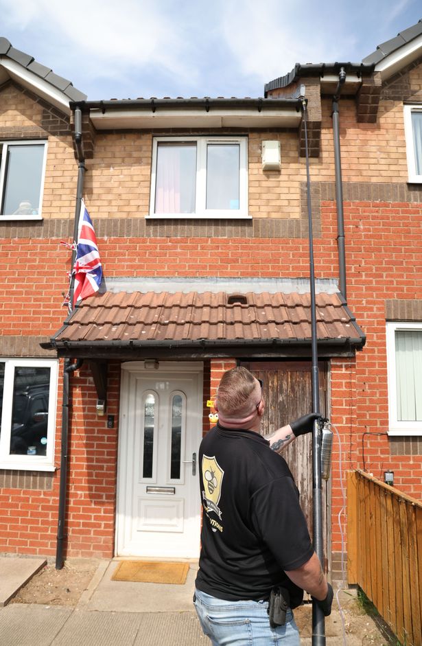 William James of WJ Pest Solutions getting rid of a wasp problem from a house in Rubery