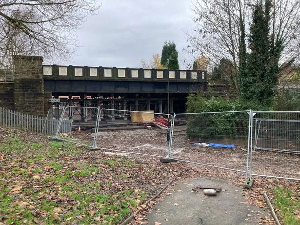 Blocked passage of Sidmouth Street that runs under the railway bridge in Audenshaw