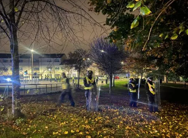 Riot cops at the scene in Niddrie